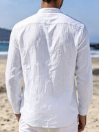 Men'S Fashion Striped Bamboo Rayon Rayon Rayon Joint Long-Sleeved Shirt - White