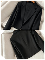 Elegant Women'S Short Fitted Blazer, Commute, Versatile (Unlined) - Black