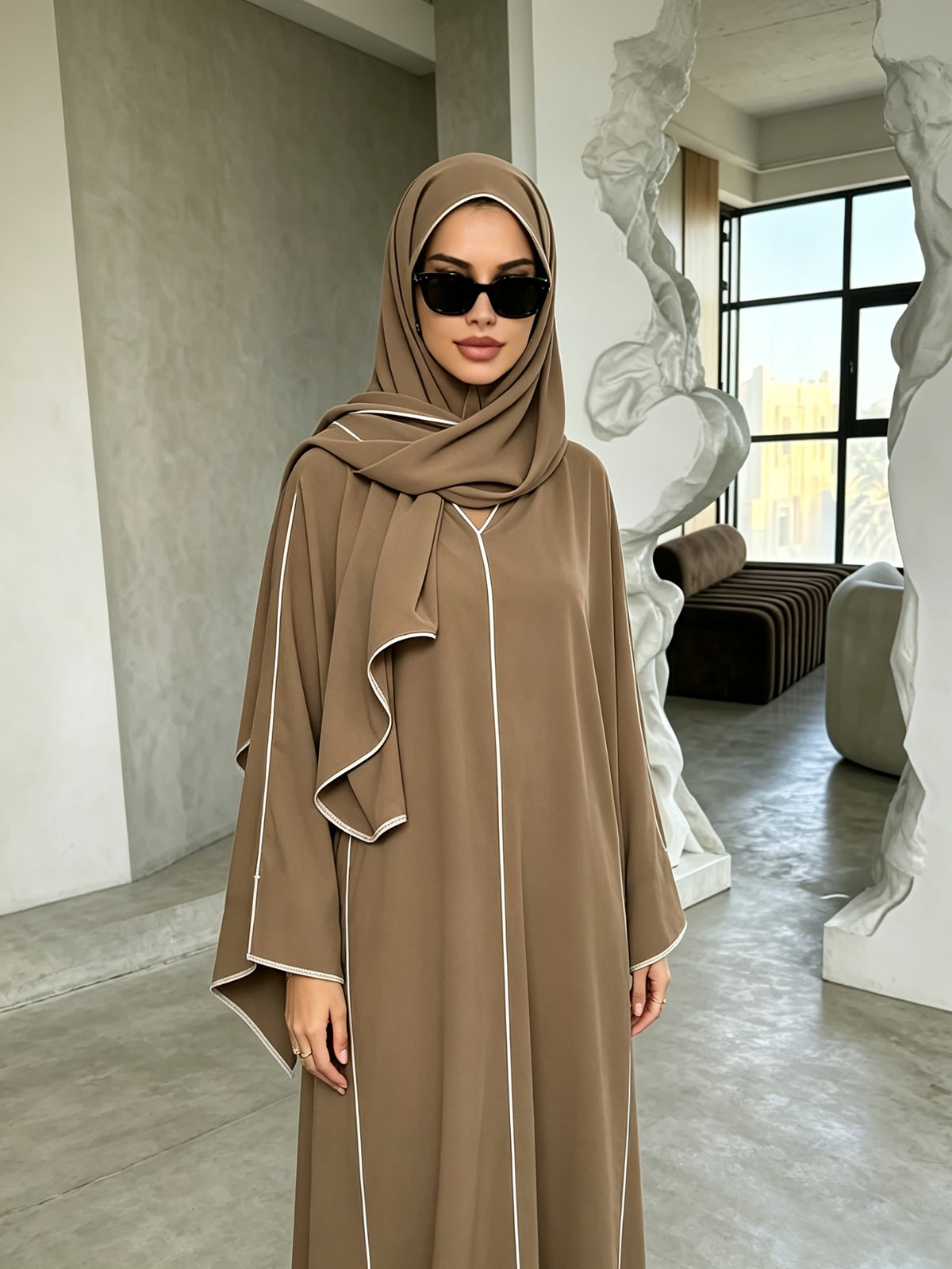 1 Set ( + Dress), Solid Color Nida Fabric, Elegant and Comfortable, Breathable and Comfortable for Outings | Simple Islamic Clothing | and Turkish Clothing, for Home, Outdoors, Leisure, Dresses for Women, Abaya for Women, Abaya Été, Abaya Femme - Khaki