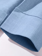 2026 New Solid Color Three-Quarter Sleeve Button Pocket Decoration Three-Dimensional Cut Slim Fit Commuter Casual Versatile Workplace - Sky Blue