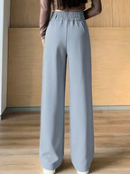 Ice Fiber Fabric Cool Touch Ultra-Thin Summer Women's Long Pants, 2026 Spring/Summer New Style Slim Fit Suit Pants, Trendy Women's Pants, Wide-Leg Loose Fit, Widened Cut, Loose Size, Suitable for Women's Summer Wide-Leg Pants, Draped Straight-Leg - Sky Blue