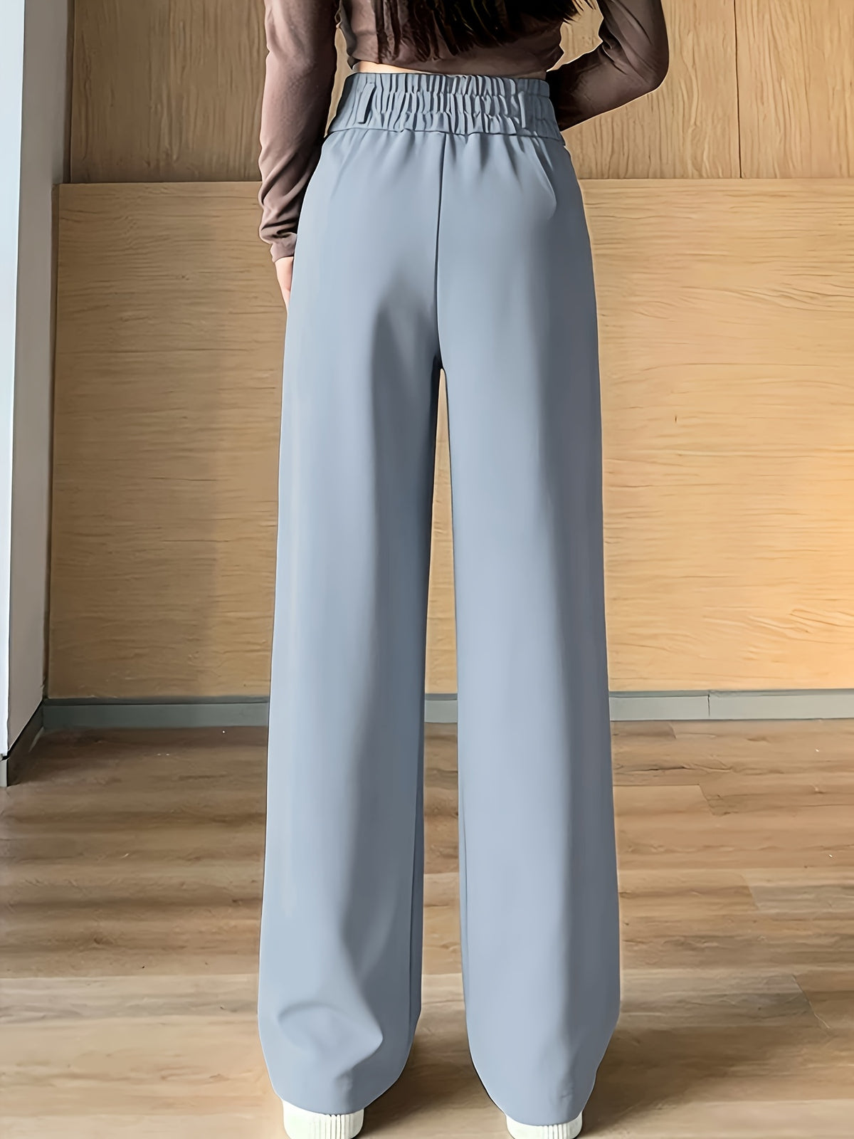 Ice Fiber Fabric Cool Touch Ultra-Thin Summer Women's Long Pants, 2026 Spring/Summer New Style Slim Fit Suit Pants, Trendy Women's Pants, Wide-Leg Loose Fit, Widened Cut, Loose Size, Suitable for Women's Summer Wide-Leg Pants, Draped Straight-Leg - Sky Blue