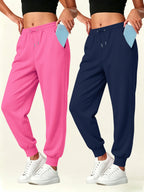 2pcs Set Autumn-Winter Women's Casual Pants with Pockets - Pink+Navy Blue