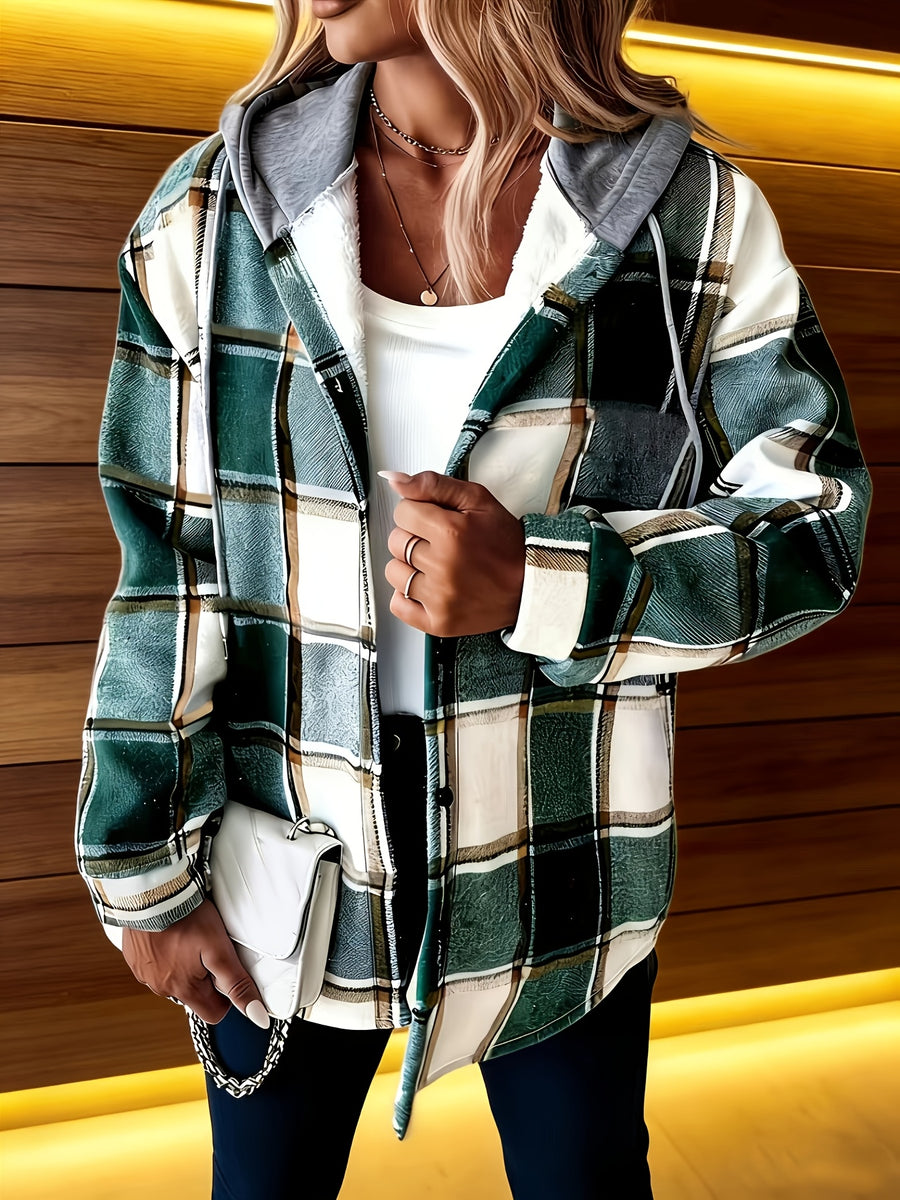 Western Fashion Women'S Casual Hooded Digital Print Fleece Button-Up Jacket - Mixed colors