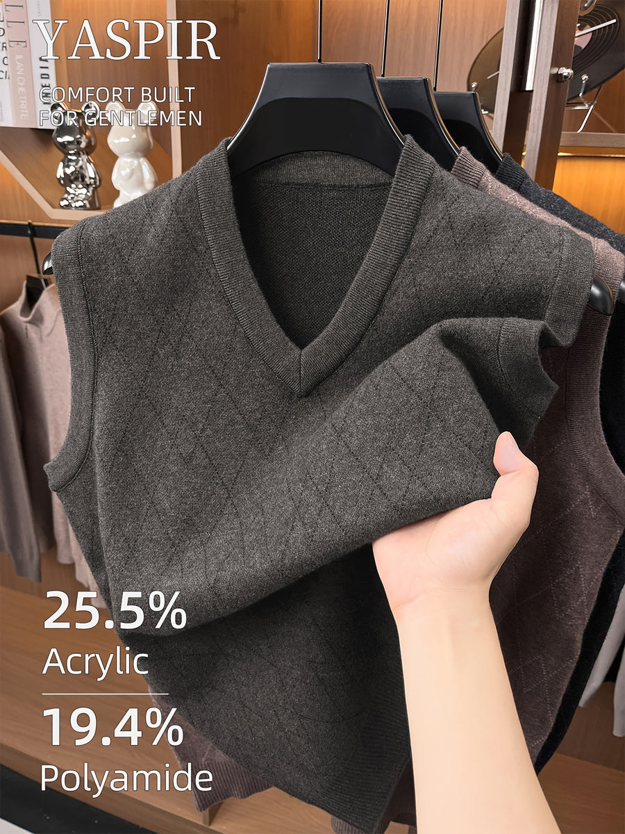Men'S Knit Vest Sweater for Autumn And Winter, Classic V-Neck Striped Design, Easy Elegant Old Money Style Warm And Cold-Resistant, Suitable for Daily Commute, Office, Outdoor Leisure, Sports, Hiking, Camping, Holiday Gift for Father Or Husband - Olive