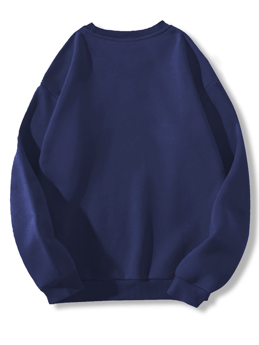 Round Neck Warner Bros. Licensed Fleece Sweatshirt Autumn Winter New Casual Loose Tom & Jerry Cartoon Print Top Men'S Trendy All-Match Warm Jacket - Royal blue color