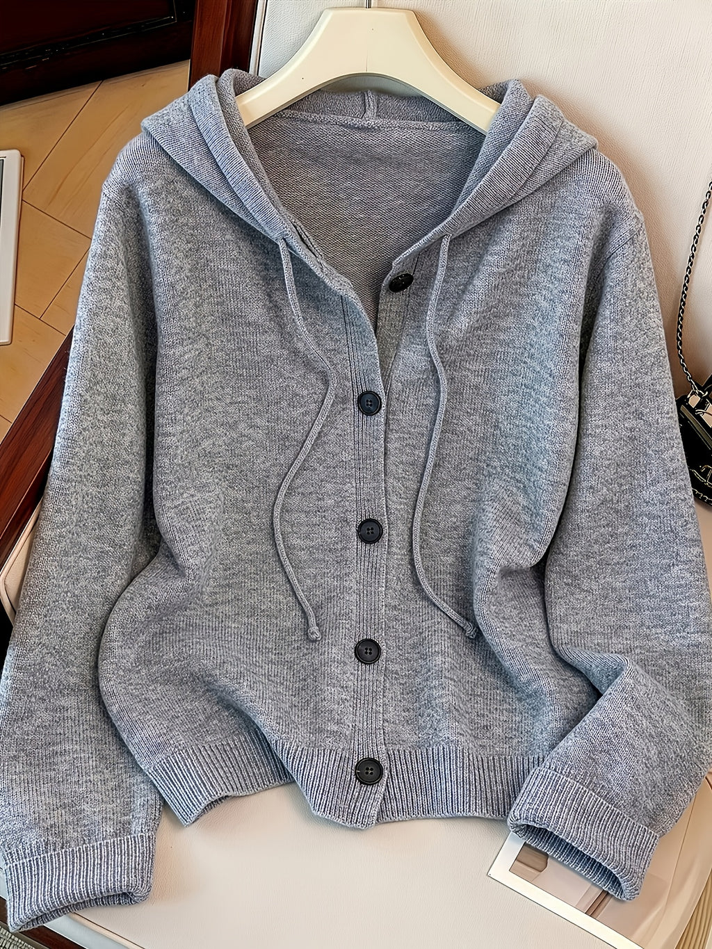 Lazy Style Button Hooded Sweatshirt, Autumn/Winter Loose Fit Casual Hooded Sweater Cardigan Jacket, Fashionable and Versatile Women's Clothing - Space Gray