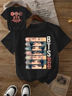 World Tour Arirang Pattern T-shirt, Short-sleeved Crew Neck Casual Top, Summer and Spring, Women's Wear - Black