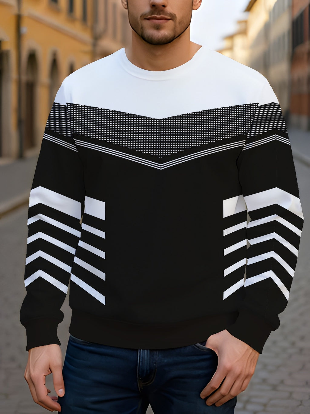 2pcs Men'S Round Neck Sweatshirt Set - Casual Print Top, Outdoor Leisure Style Round Neck Sweatshirt, Basic Versatile Style with Print - Mixed colors