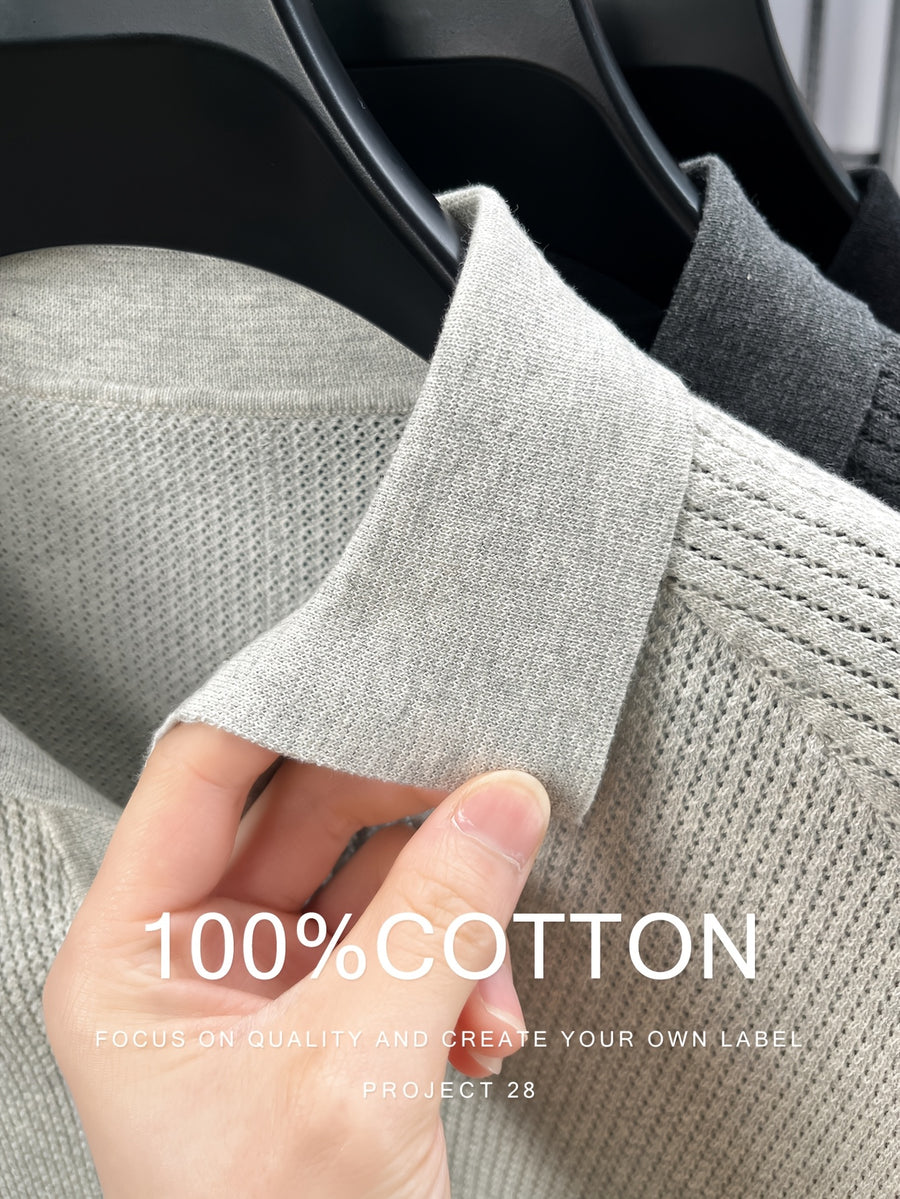 100% High Quality Light Luxury Style Men'S Short Sleeve Seagull Collar Pullover Knit POLO Shirt Fashion Casual Suitable for Outdoor Sports Golf Base Layer Top Vertical Stripe Pinstripe Texture Hollow Design Easy Commuter Light Business Style Lapel C - Light Beige Gray