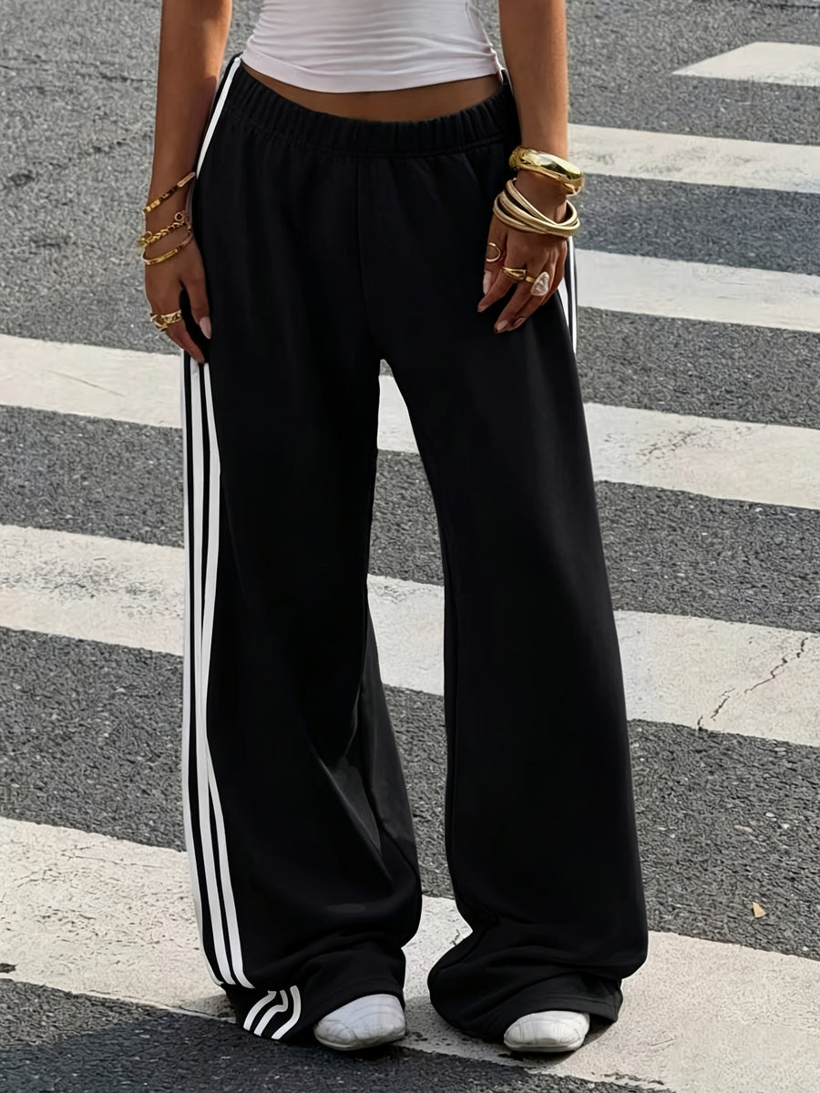 Women'S Contrast Color Casual Loose Joggers, Suitable for Back-To- And Daily Autumn/Winter Wear - Black/white