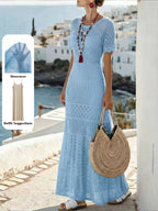 Women's Vacation Beach Bohemian Style Openwork Dress Cover-Up - Blue