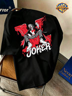 Warner Bros. Official Men's Short-Sleeve Pure T-Shirt, JOKER Ink Splatter Seat Portrait Print, American Vintage Streetwear Style Design, Spring/Summer Top, Regular Fit, Suitable for Outdoor, Fitness, Office, and Daily Wear, A Must-Have Item for Men's - Black