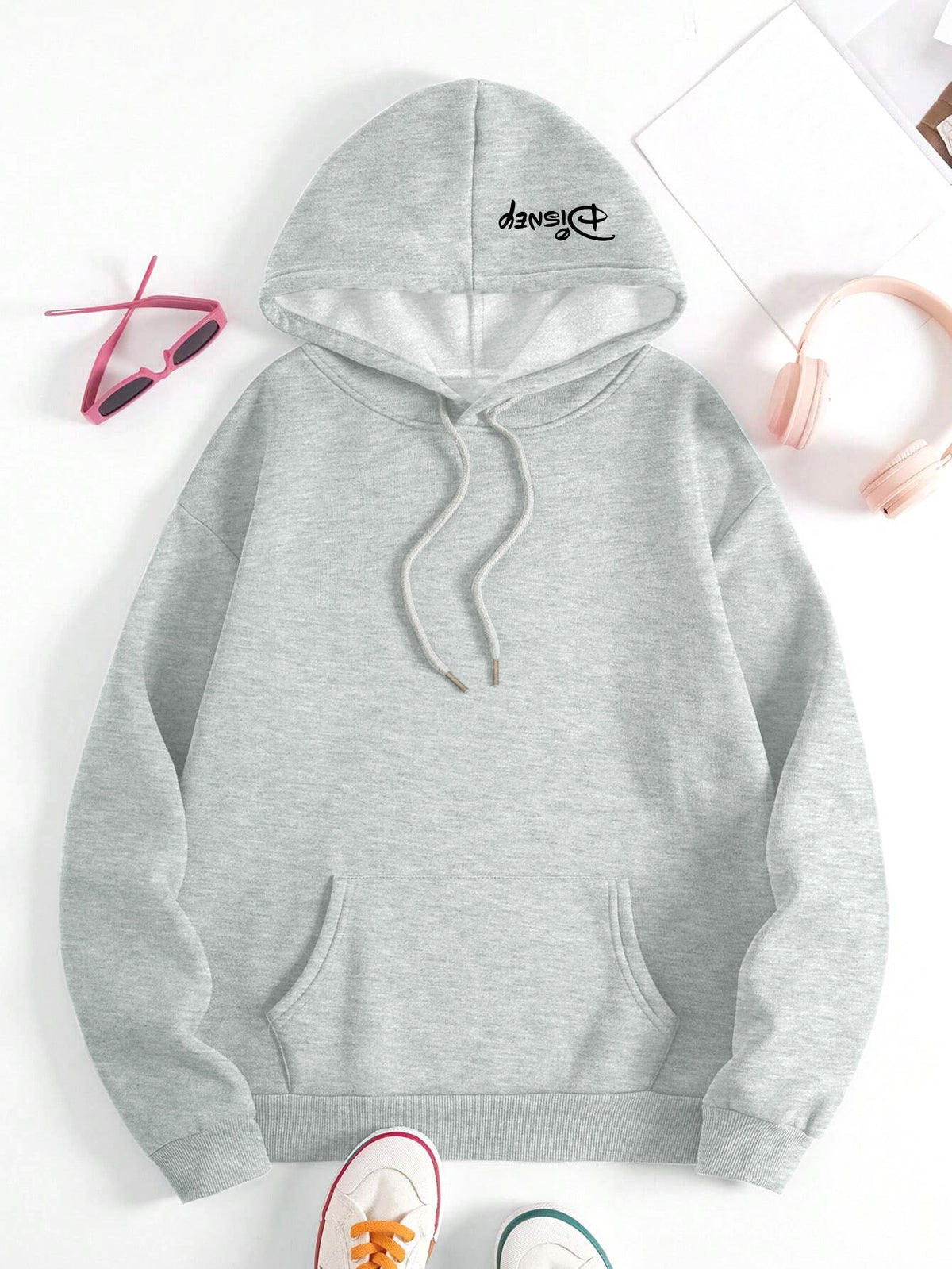 Disney Women Cute And Silly Angel Graphic Hooded Sweatshirt, Casual Fashion Jacket, Shirt Top, 2026 New Daily Versatile Autumn And Winter Women Clothing - Grey