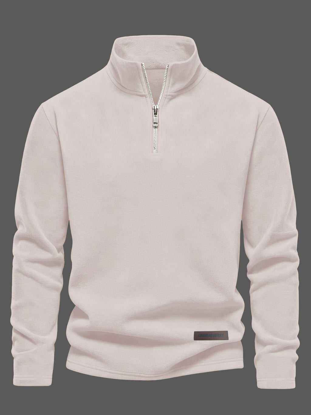 Josh Rose OBM Trendy Men's Solid Color Pure Velvet Fabric Long Sleeve Vintage Henley Shirt T-Shirt, Casual, Suitable for Autumn/Winter, Ideal for Men's Daily Wear, Stylish Slim-Fit Versatile Stand Collar Half-Zip Garment - Apricot