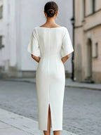 ST26037 Elegant Temperament Waist Mid-Length Dress for Women - White
