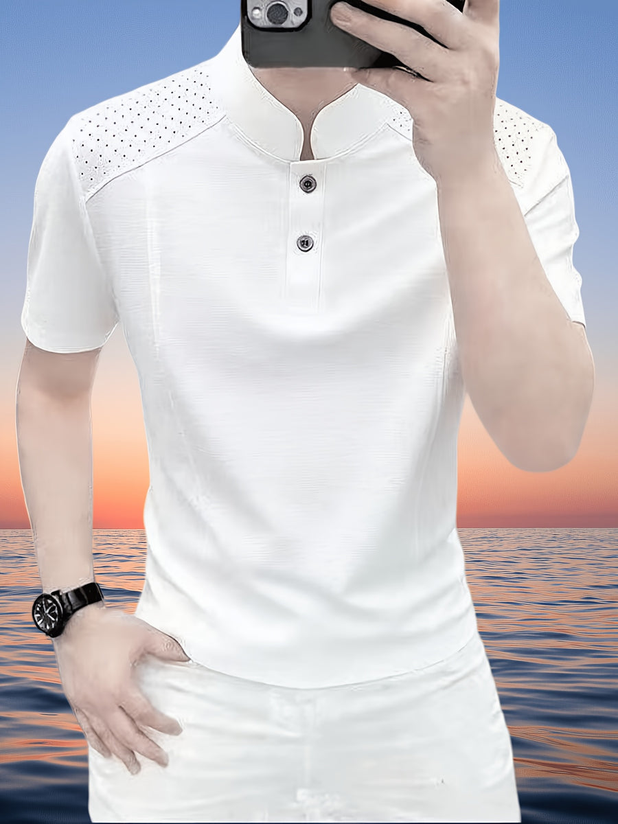 Men'S Breathable Short Sleeve Polo Shirt, Men'S Top Short Sleeve T-Shirt, Men'S Trendy New Style, Solid Color - Warehouse-7063 White