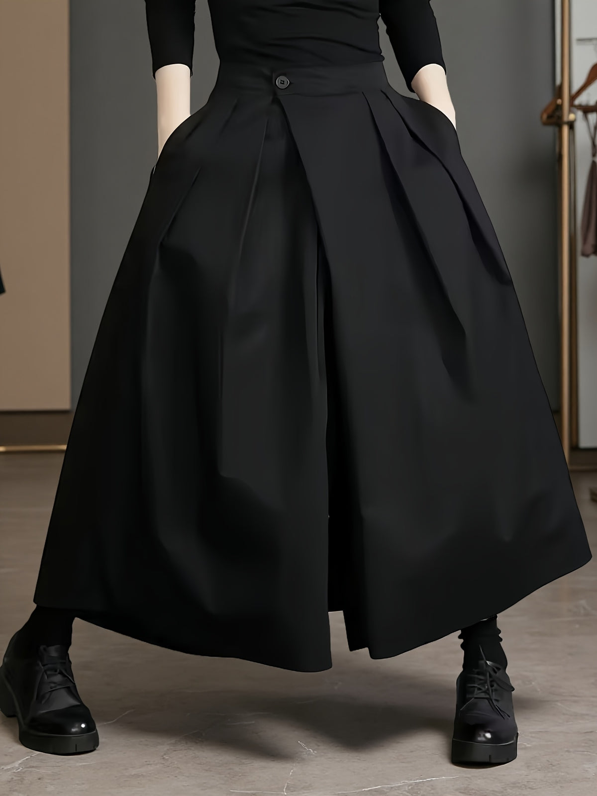 Women's Loose Ankle Pants, Fashion Elastic Waist Wide Leg Trousers - Black