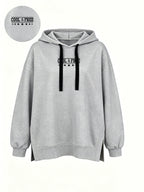 Women'S Fashion Hooded Sweatshirt for Autumn And Winter - Pattern Print Design, Side Slit Detail, Pullover Hoodie - Light Grey