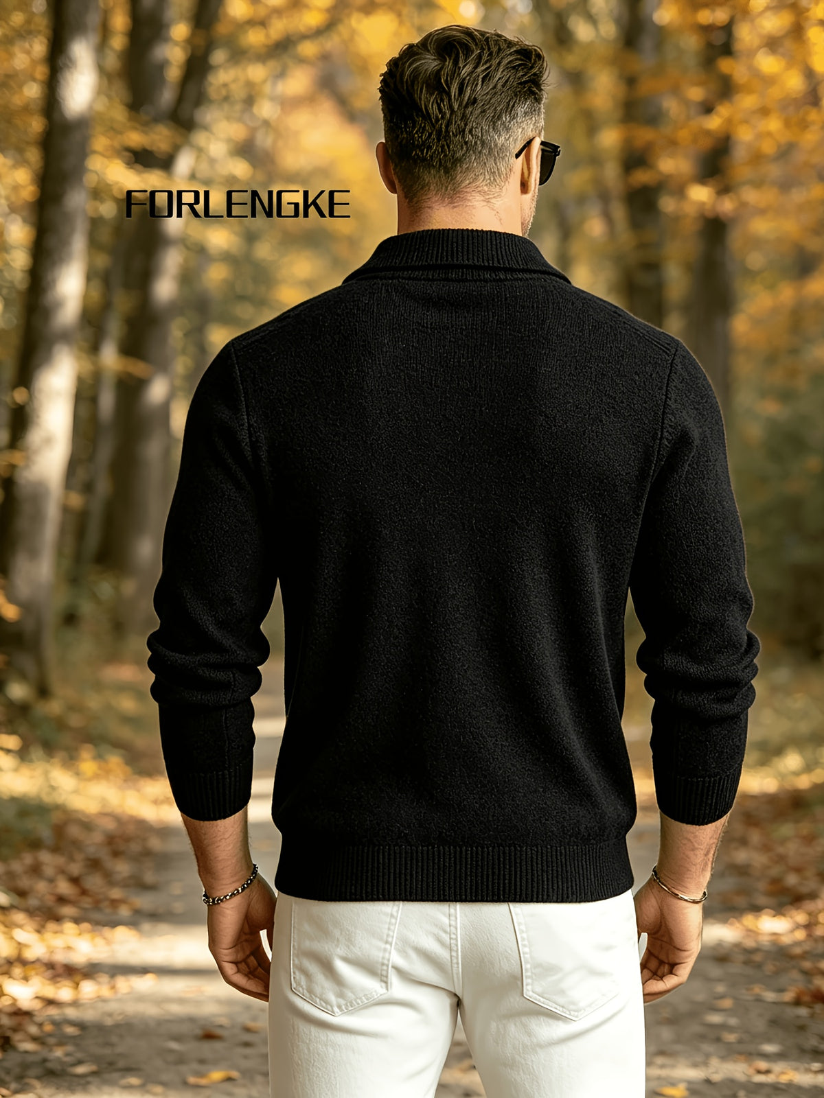 FORLENGKE Men's Business Casual Stylish Geometric Textured Knit Sweater, Soft Warm Long Sleeve Pullover for Fall Winter Office Daily Wear - Black