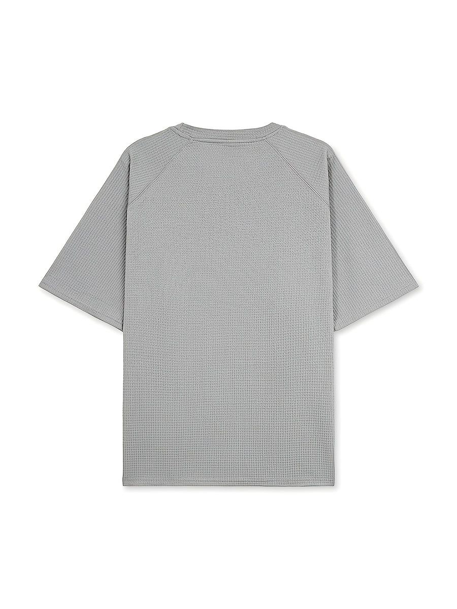 Men'S 2-pc Premium Textured T-Shirts, Casual Short Sleeve Waffle Knit And Jacquard Crew Neck Tees, Lightweight Solid Athletic Summer Tops, Breathable Workout Everyday Fashion Shirts for Men - Grey+White