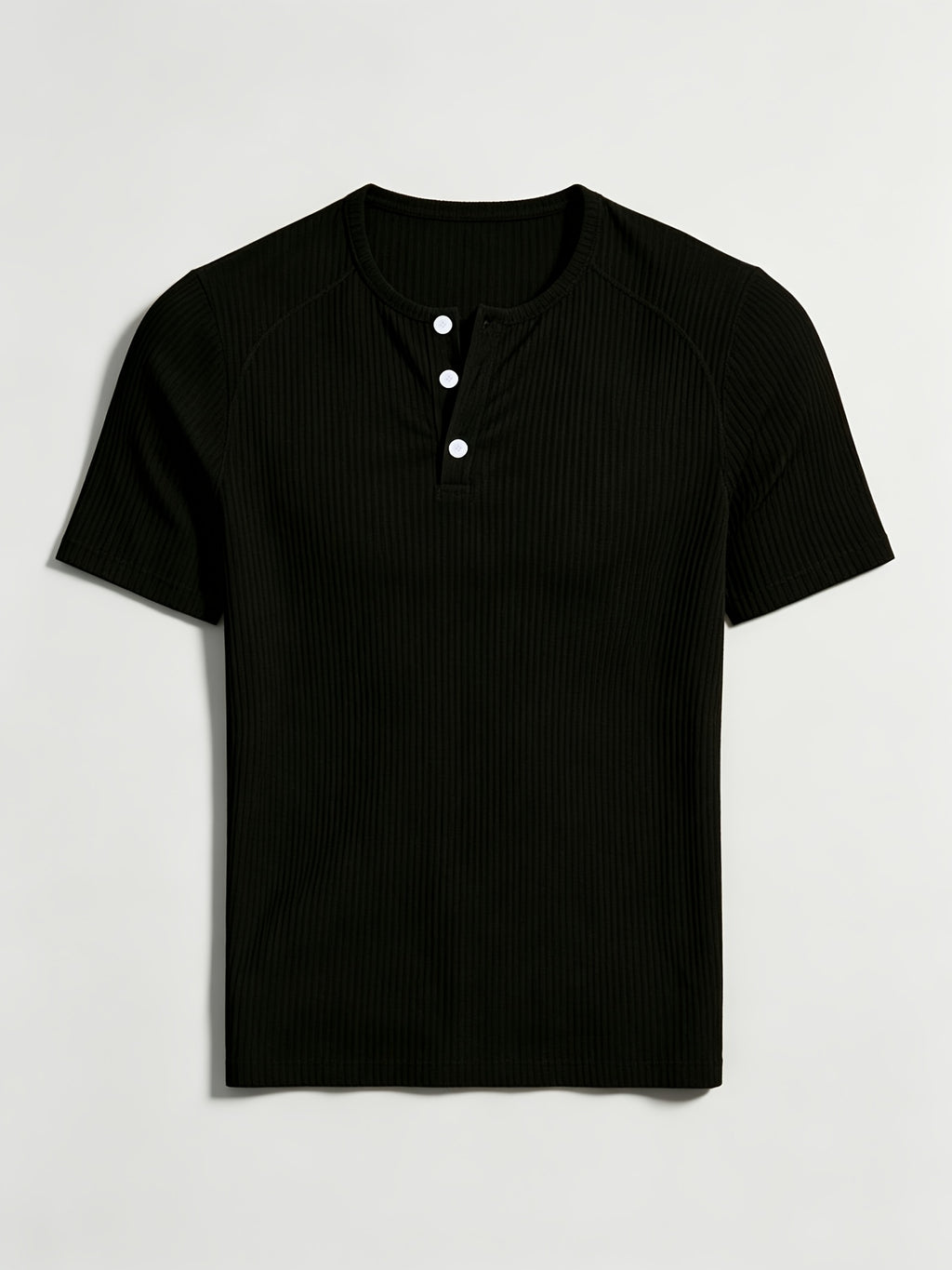 2pcs Men's Vertical Ribbed Henley Neck Long Sleeve T-Shirt, 3-Button Half-Placket High-Stretch Slim Fit Textured Top for Commuting, Office, Daily Casual Wear, Suit Layering, and Base Layer - Black+Light White