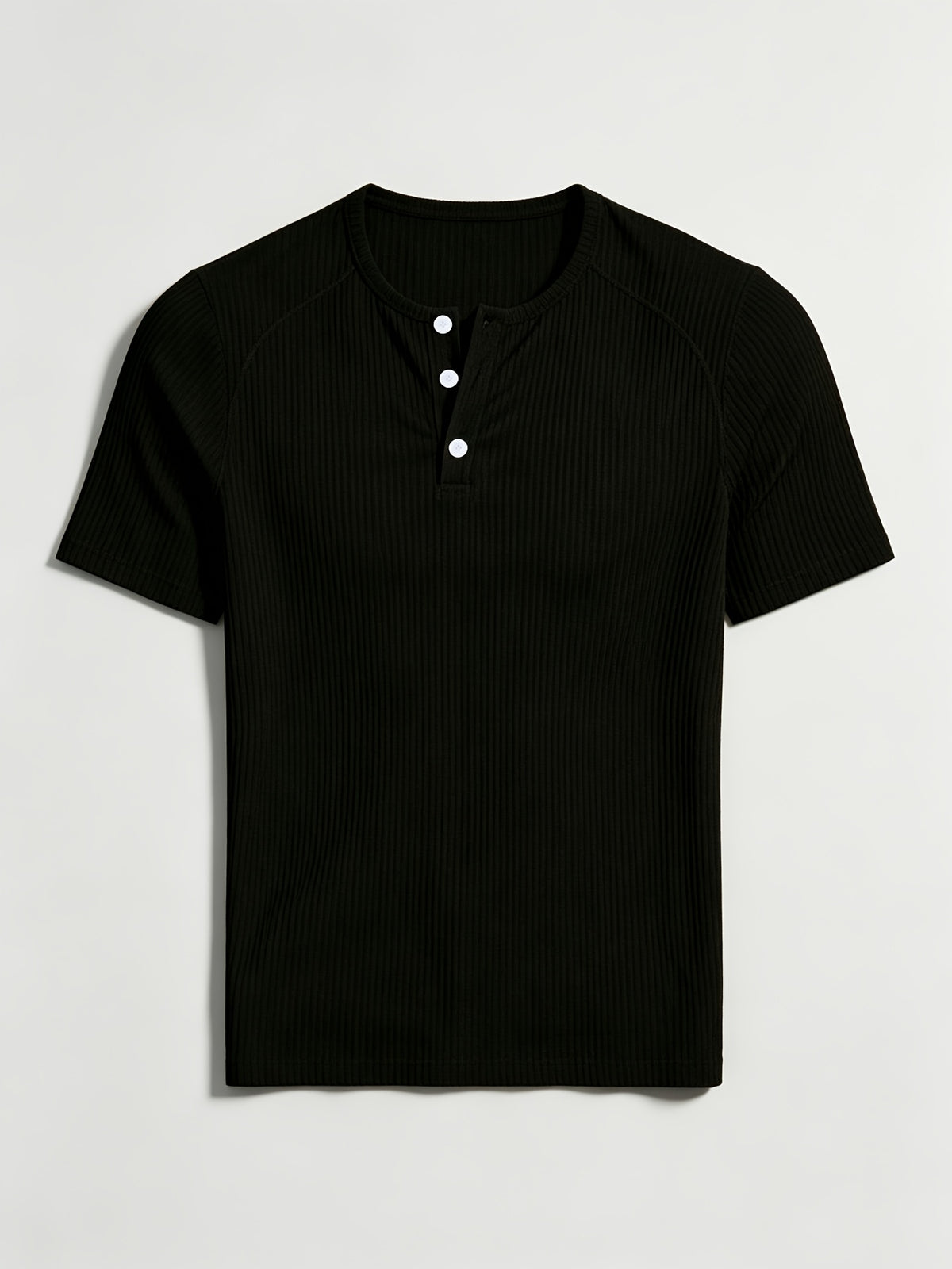 2pcs Men's Vertical Ribbed Henley Neck Long Sleeve T-Shirt, 3-Button Half-Placket High-Stretch Slim Fit Textured Top for Commuting, Office, Daily Casual Wear, Suit Layering, and Base Layer - Black+Light White