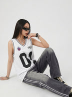 Women's Spring/Summer Street Style Breathable Mesh Digital Print Basketball Tank Top - White