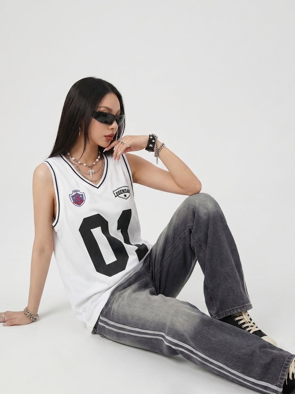 Women's Spring/Summer Street Style Breathable Mesh Digital Print Basketball Tank Top - White