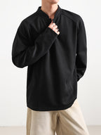 Men'S Casual Athletic T-Shirt, 1pc Men'S Fashion Trendy Casual Individual Patchwork Long Sleeve T-Shirt, Loose Fit Comfortable Slight Stretch Fabric, Blend Material, Suitable for Daily Casual Wear - Black