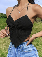 Y2K Drawstring Backless Camisole Top - Black