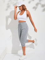 Women's Two-Pack Cropped Solid Color Jogger Sweatpants, High-Waisted Loose Fit with Drawstring Cuffs and Pockets, Casual Trousers - Light Gray + Dark Gray