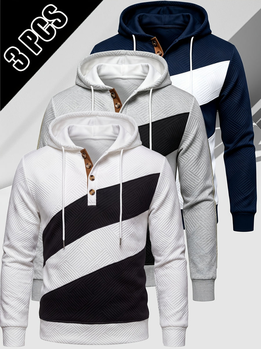 3pcs Value Pc - Heavyweight Fabric, Spring/Autumn Long Sleeve Shirt - Suitable for Street Style, the Perfect Gift Choice - White+grey+navy Blue