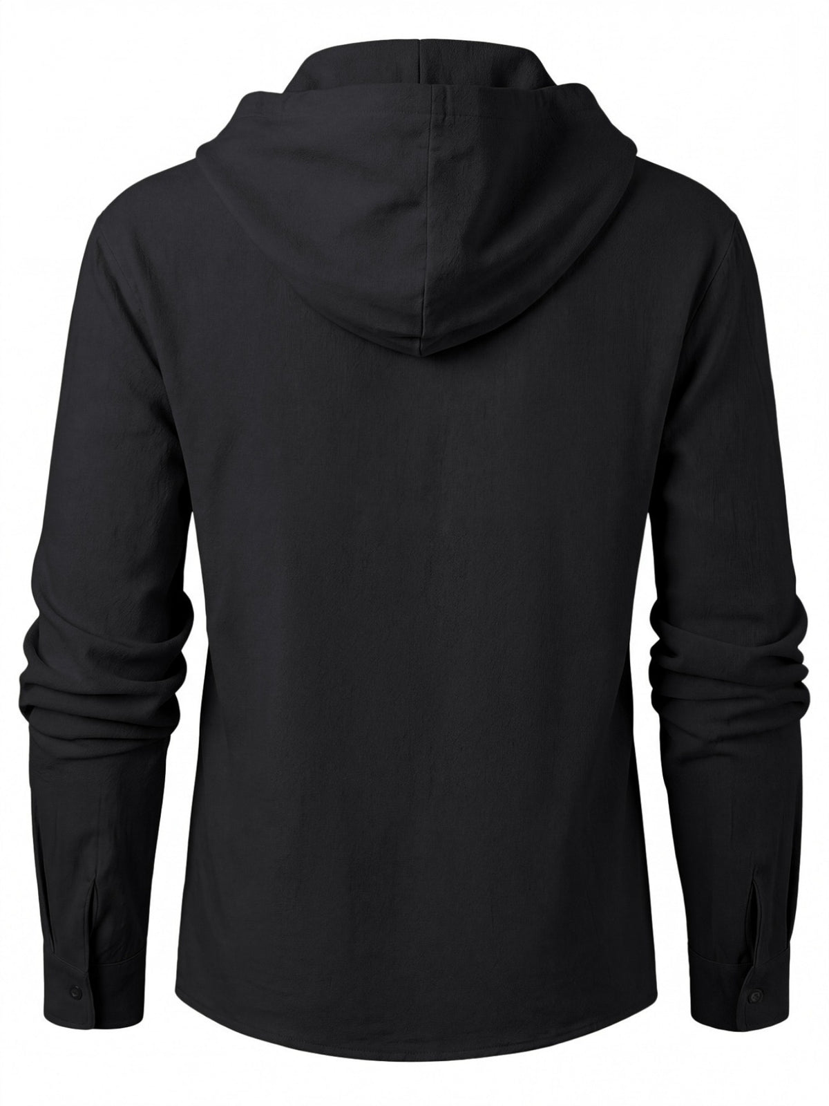 Urban Fashion Men'S Linen Hooded Long Sleeve Top, Tribal Totem Thorn Pattern As Visual Focal Point, Creative Cross-Over Tie Neckline to Avoid Monotony, Long Sleeve Hooded Combination, Creating a Easy And Premium Men'S Outfit - Black