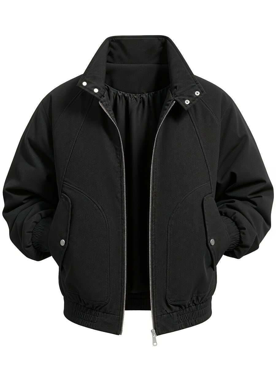 2026 New Men'S Stand-Up Collar Jacket, Windproof Premium Lightweight Breathable Durable Comfortable Fabric, Loose Casual Fit Outerwear, Suitable for Streetwear, Daily Leisure, Commuting, And Outdoor Travel, Full Zipper Closure - Black
