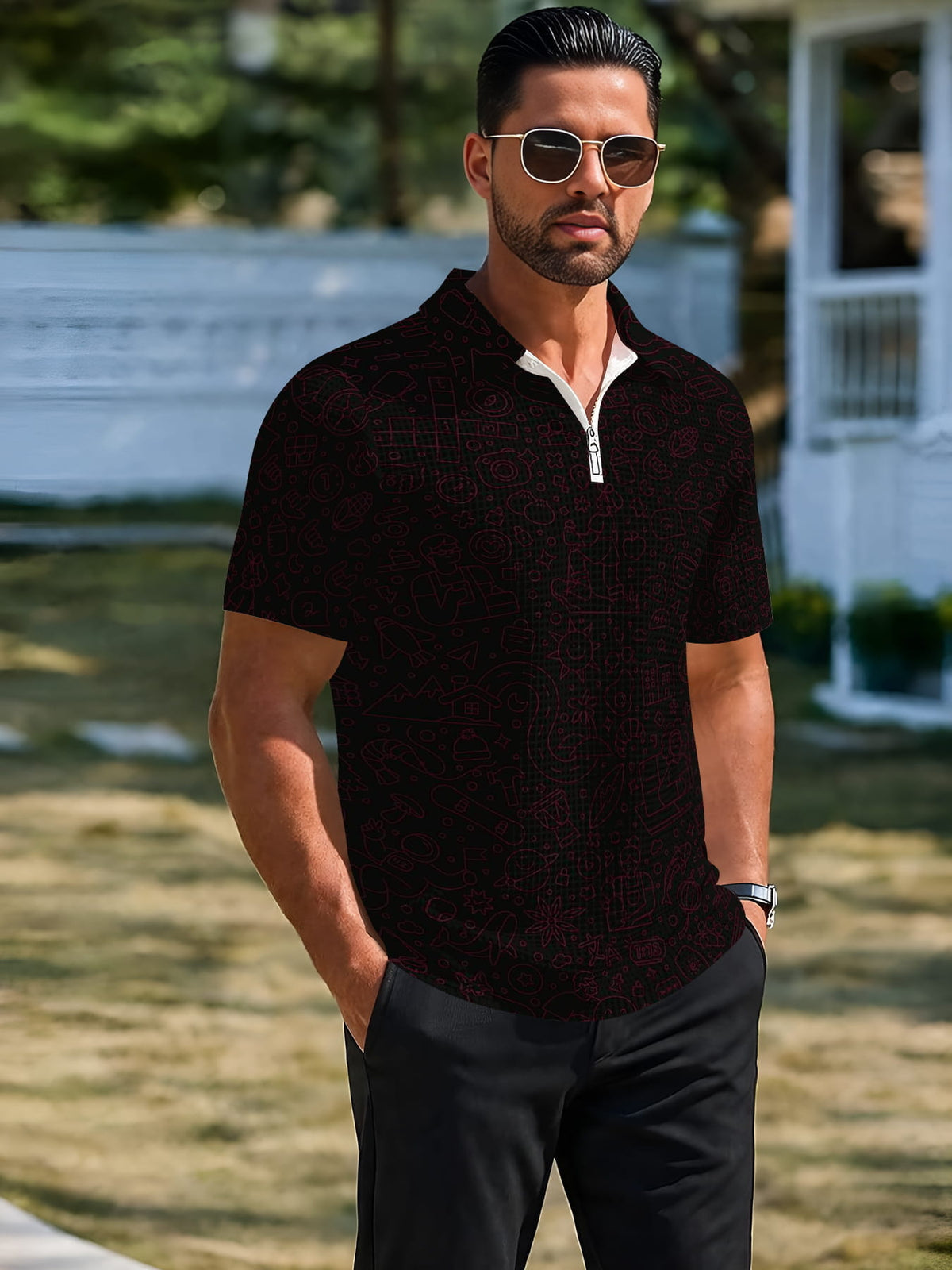 Men'S Summer Waffle-Weave Collar Short Sleeve, Half-Zip Design Casual Polo Shirt, Lightweight Breathable Daily Versatile Top - Mixed colors