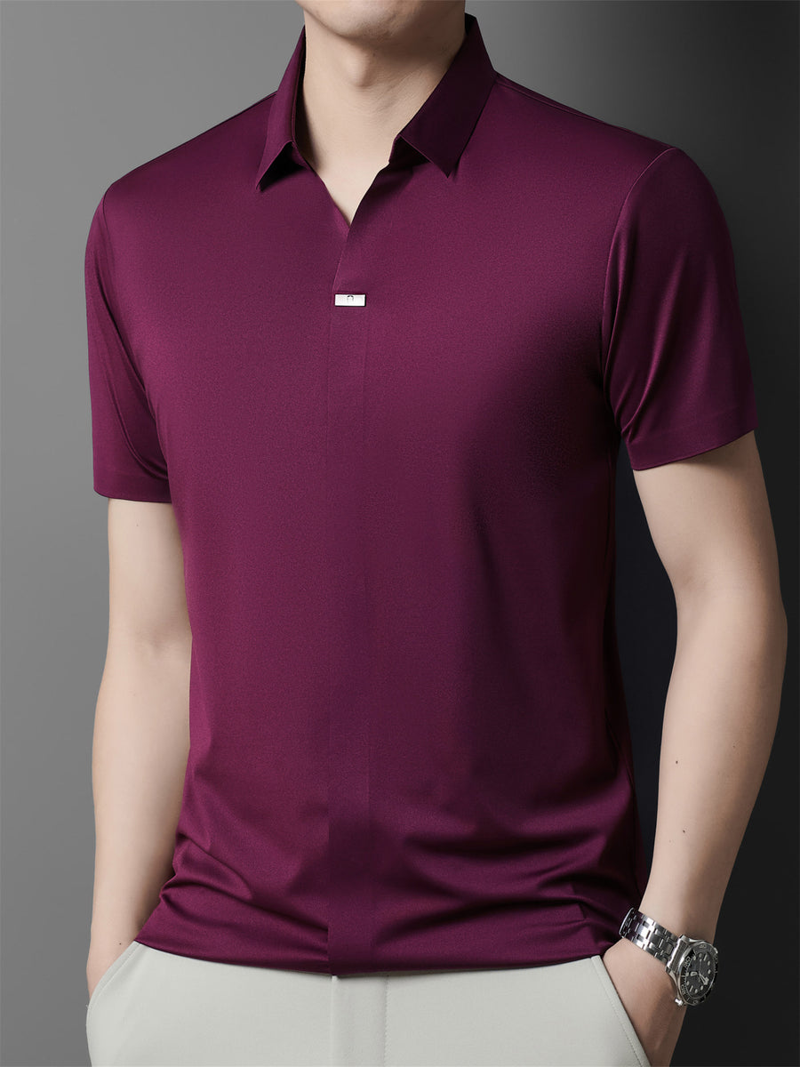 Summer New Men'S Short Sleeve Polo Shirt with Stand-Up Collar, Easy Business Casual High-End Breathable Half Sleeve T-Shirt Men'S Wear Cloud Ding Crown - Burgundy