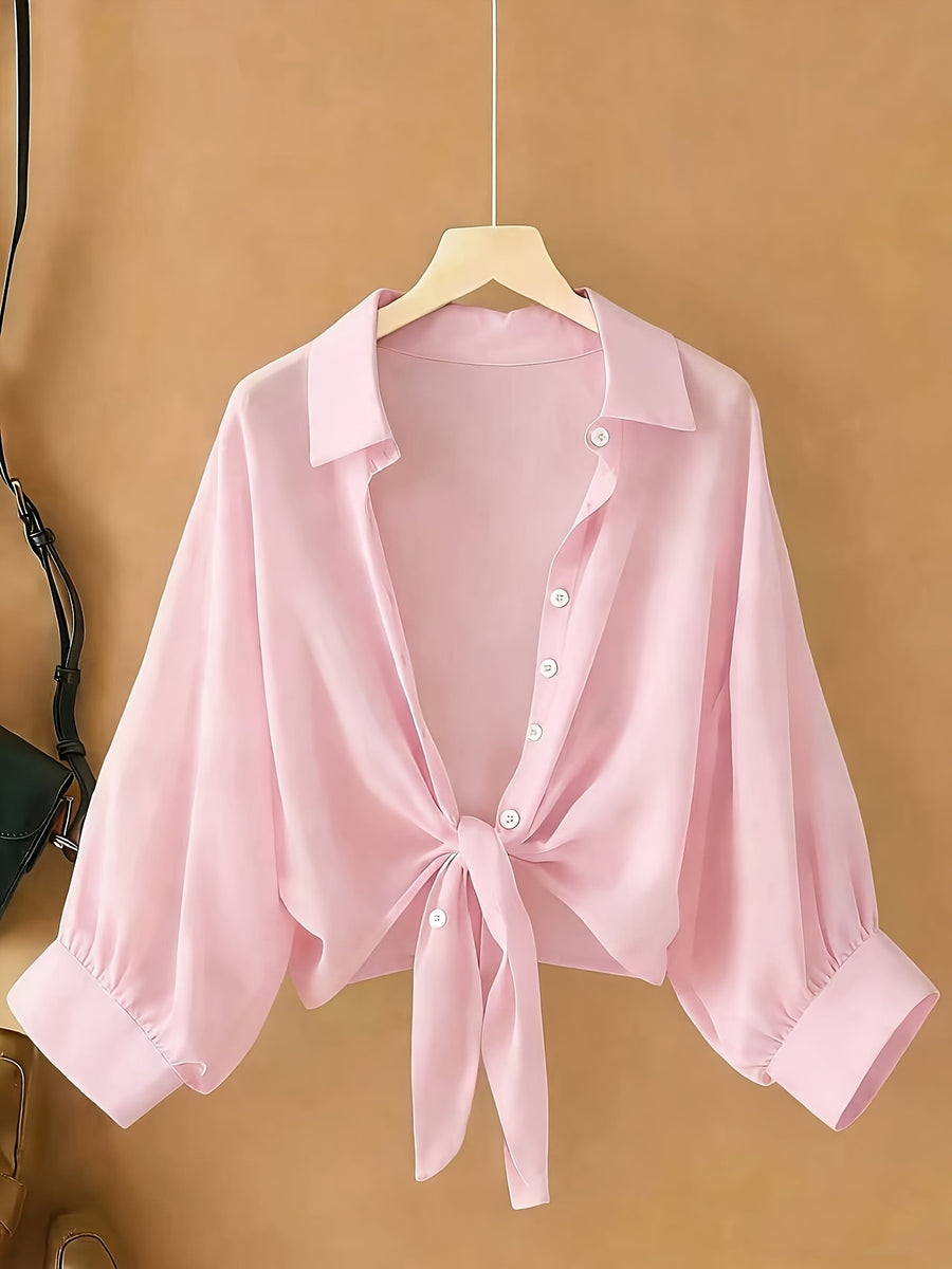 New Batwing Cardigan Short Casual Chiffon Shawl, Sunscreen Breathable Solid Color Women'S Shirt - Pink Color
