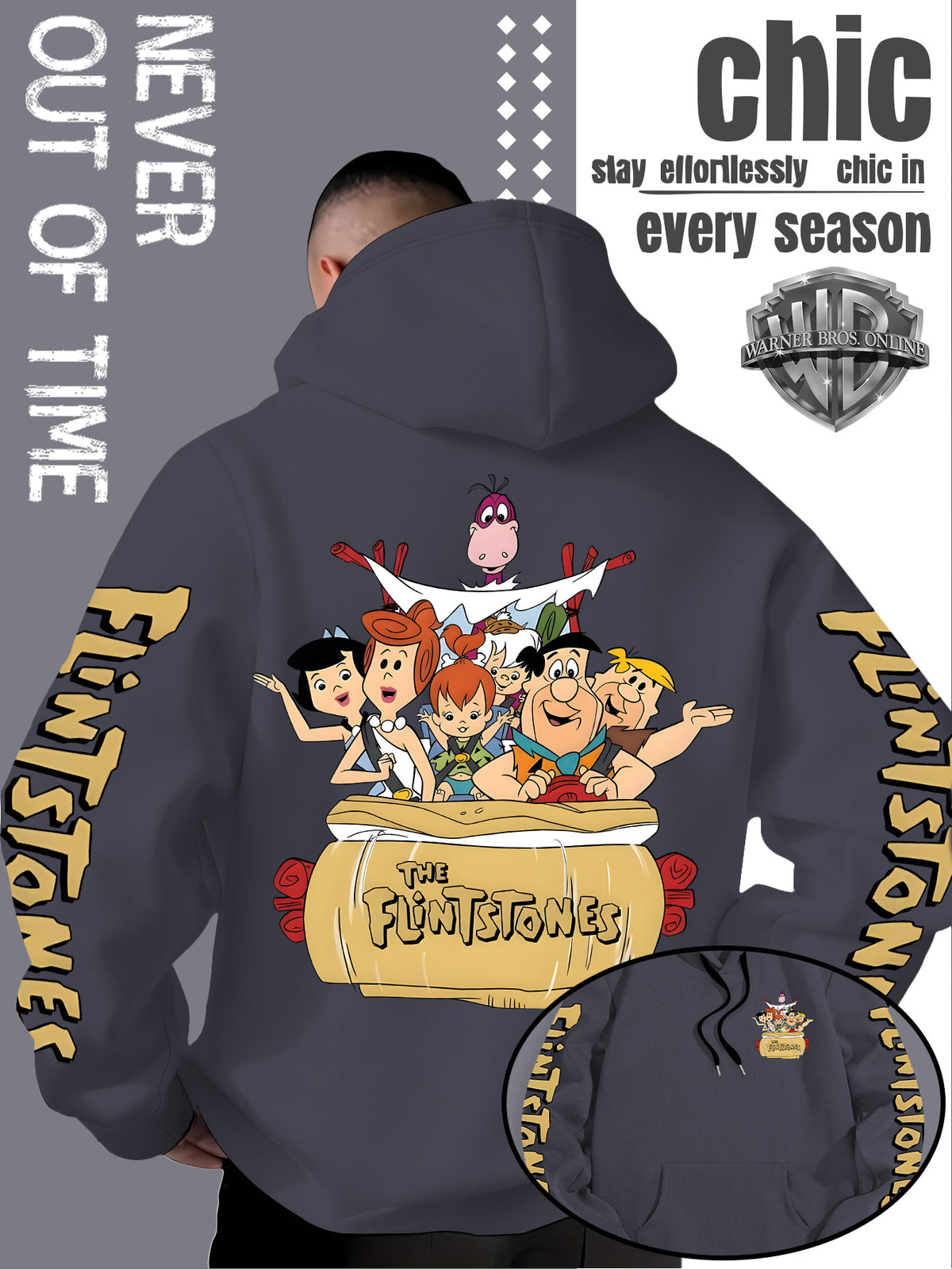 Men'S Hooded Sweatshirt, Cool American Retro Street Style, Classic Original Family Full Assembly Design, with Vintage Bold Font Decoration, Sleeve Theme Patterns, Machine Washable And Non-Deformable, Fall/Winter Skin-Friendly Warm Long Sleeve Top - Dark Gray
