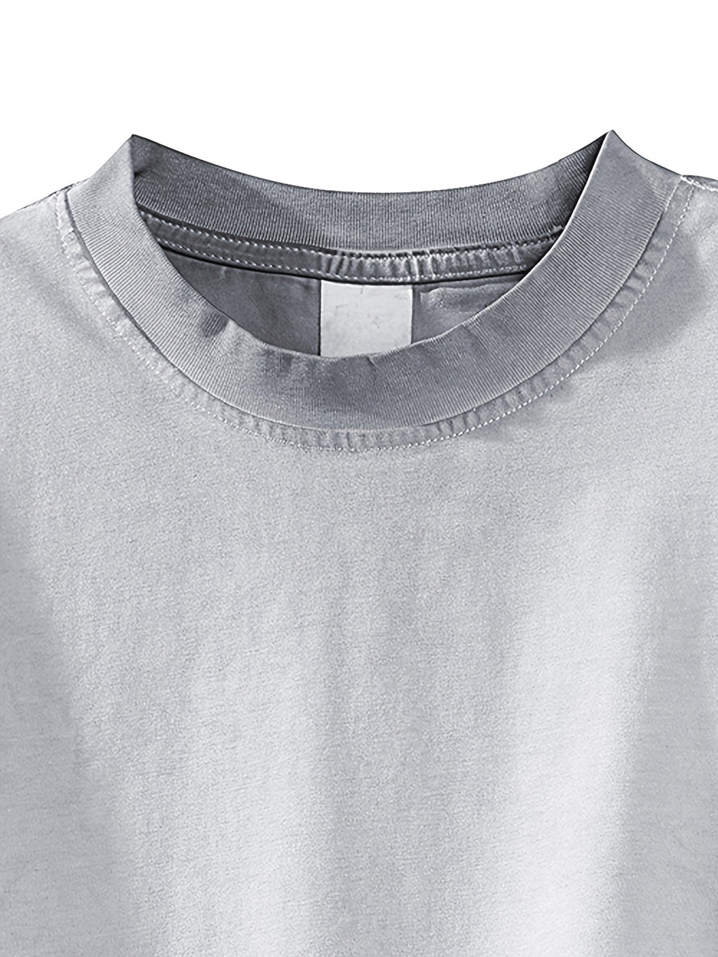 American-style Short-sleeve Men's Top, Featuring Gradient Fading and Distressed Effects, with a Fashionable Hem and Sleeve Patchwork Technique, Offering a Versatile Casual Streetwear Style - Light Grey