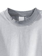American-style Short-sleeve Men's Top, Featuring Gradient Fading and Distressed Effects, with a Fashionable Hem and Sleeve Patchwork Technique, Offering a Versatile Casual Streetwear Style - Light Grey