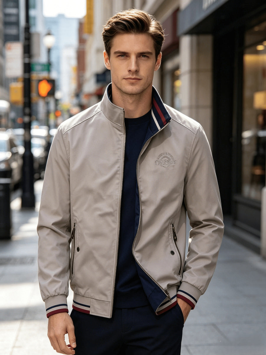 Reversible Stand-Up Collar Jacket, Spring/Autumn Casual Easy Men'S Versatile Outerwear - Off-white