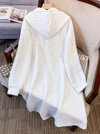 Women's Autumn Long Sleeve Drawstring Hooded Casual Sweatshirt Dress - White