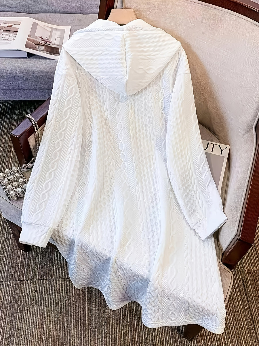 Women's Autumn Long Sleeve Drawstring Hooded Casual Sweatshirt Dress - White