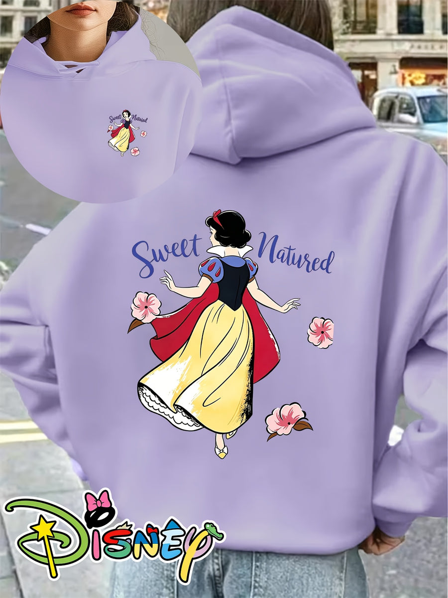 Genuine Women'S Summer Clothing, Snow White Wedding Theme Cartoon Pattern with Flowers And Text Decoration, Autumn Winter Fashion Fleece-Lined Hooded Sweatshirt, Women'S Printed Casual Elegant Top, Cute Top - Purple