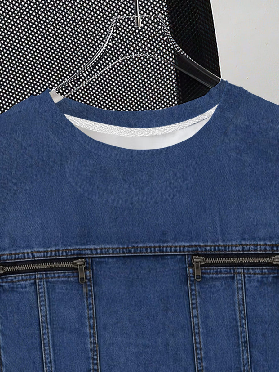 [New Arrival] Summer Men'S Short Sleeve T-Shirt Imitation Faux Denim Loose All-Match Round Neck Top Trendy Casual Half Sleeve Base Layer - Mixed colors