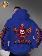Warner Bros. Official DC Joker Multi-Character Avatar Brown-Toned Fluid Drip Graffiti Men's Fashion Hooded Sweatshirt, Sleeve Print Design, Kangaroo Pocket, Drawstring Hood, Suitable for Daily Wear and Outdoor Sports, an Excellent Choice for Warmth - Blue