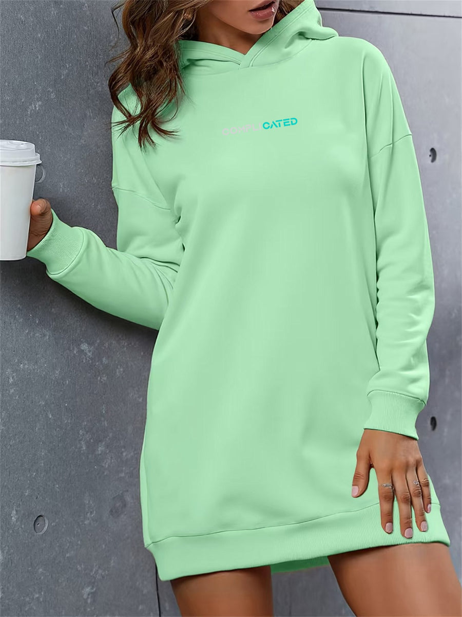 Fashionable And Elegant Long Hoodie with a Versatile Minimalist Print for Commuting - Light Green