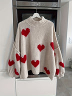 Women's Elegant Loose Fit Heart Pullover Sweater NS702 - Off-white