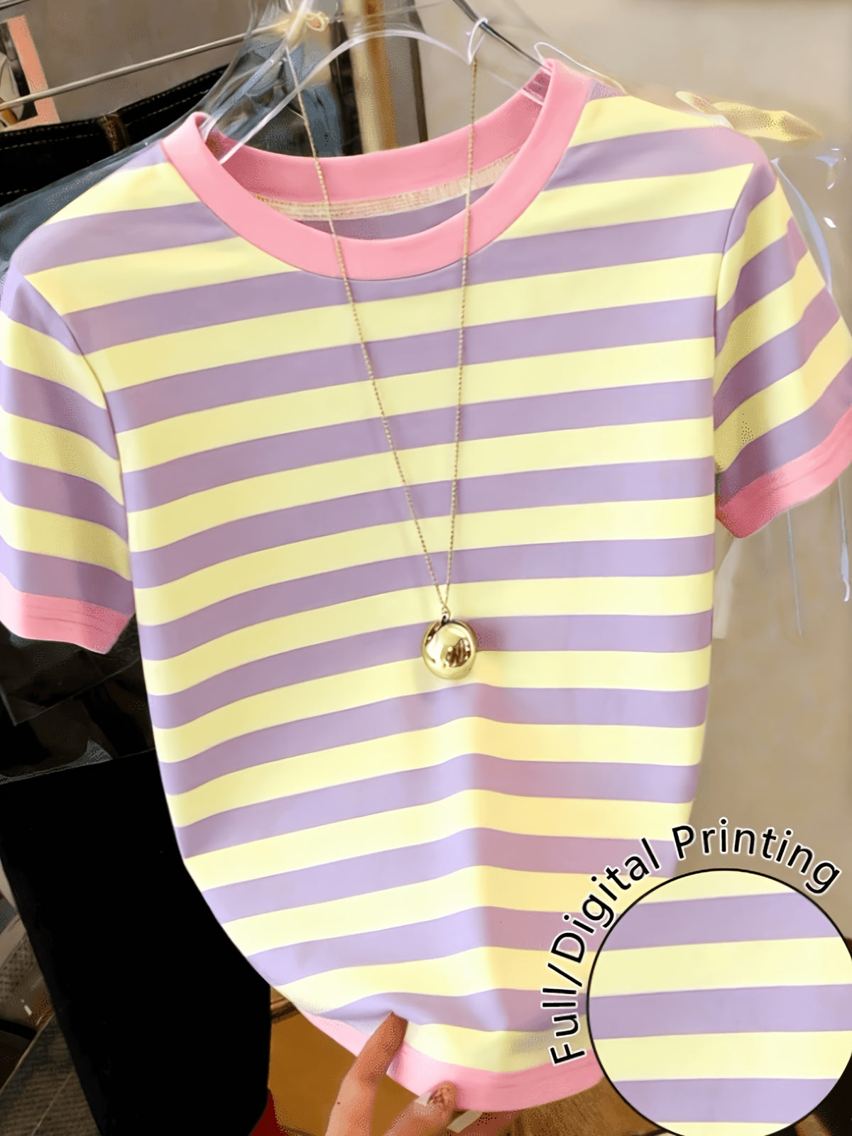 Cross-Border New Fashion Casual Digital Print Striped Short Sleeve Round Neck T-Shirt Women'S T-Shirt - Mixed Color 2